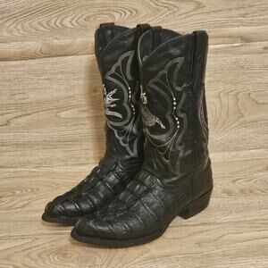 Black Cowboy Western Joe Boots Leather Crocodile Back Print Mens Size MX 27 US 9